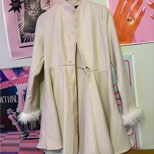 SHEIN Cream Cape Coat with Faux Fur Cuffs